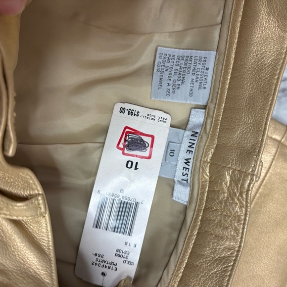Nine West 100% Leather Y2K  Gold Metallic Pants size 10 NWT Deadstock 90s retro - Picture 4 of 9